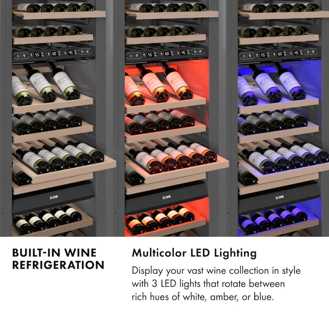 ZLINE 18-Inch 68-Bottle 9.0 Cu. Ft. Autograph Edition Triple Zone Panel Ready Right Hinge Column Wine Cooler with Champagne Bronze Accents