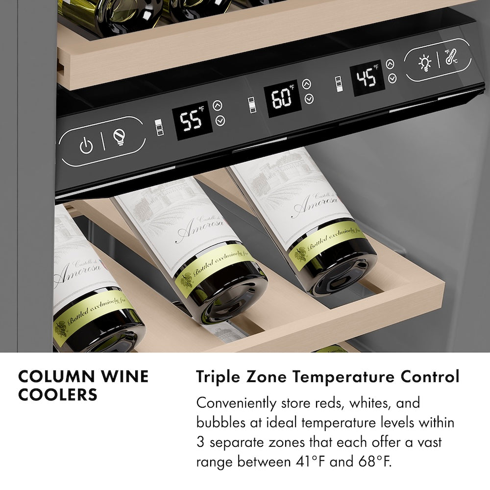 ZLINE 18 in. 9.0 cu. ft. Triple Zone 68 Bottle Panel Ready Right Hinge Column Wine Cooler, Open Box-Excellent Condition
