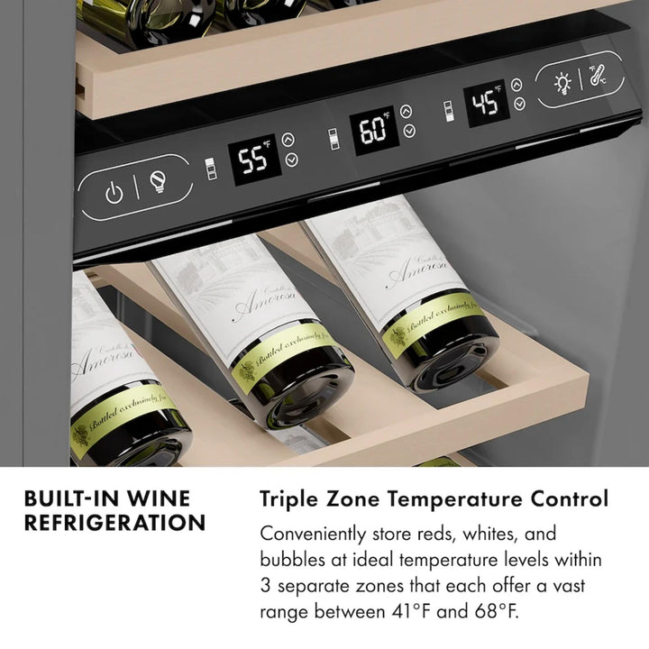ZLINE 18-Inch 68-Bottle 9.0 Cu. Ft. Autograph Edition Triple Zone Panel Ready Right Hinge Column Wine Cooler with Champagne Bronze Accents