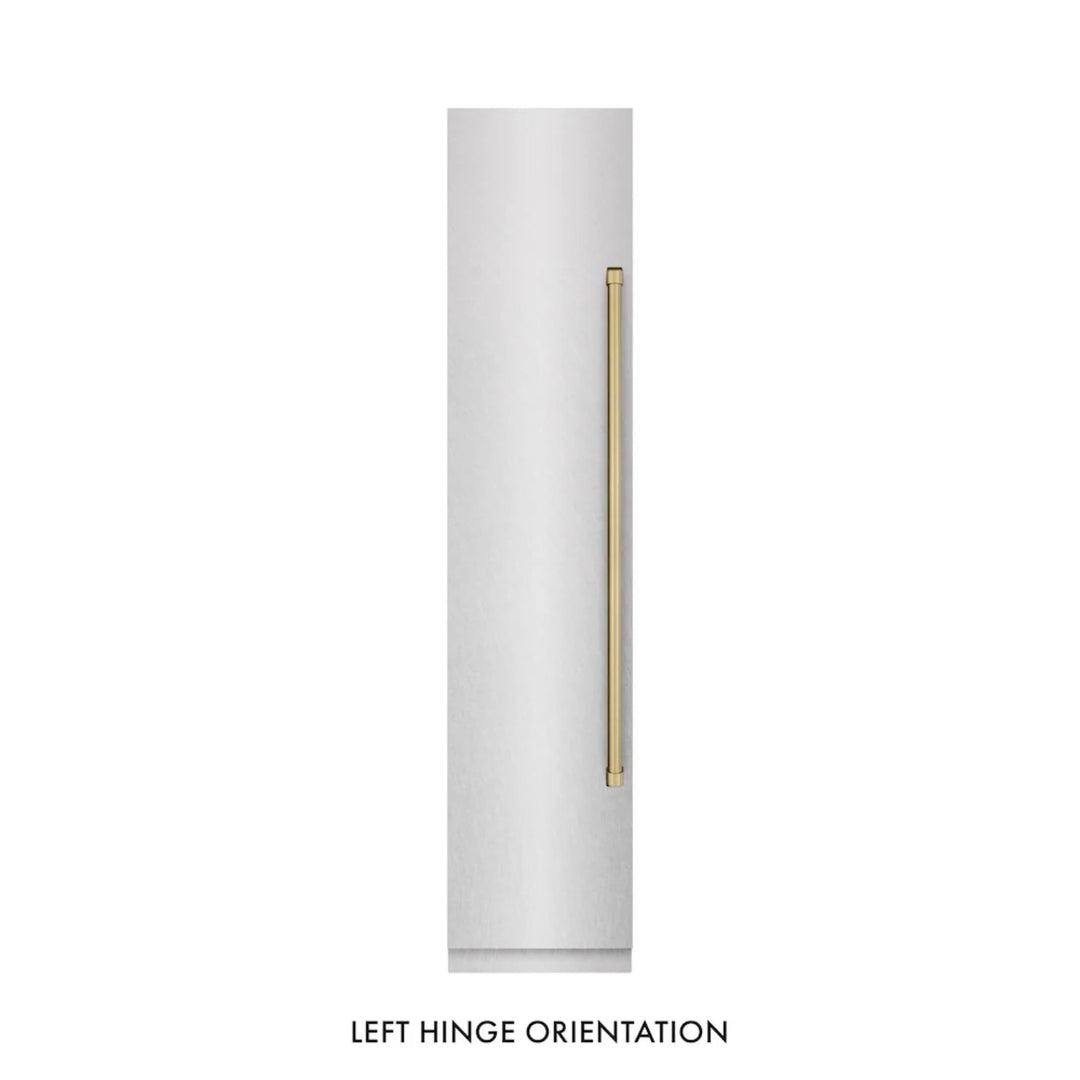 ZLINE Autograph Edition 18-Inch Left Hinge Column Freezer in DuraSnow® Stainless Steel with Graphite Gray Interior and Polished Gold Accents