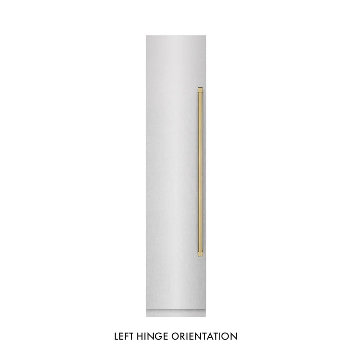 ZLINE Autograph Edition 18-Inch Left Hinge Column Freezer in DuraSnow® Stainless Steel with Graphite Gray Interior and Champagne Bronze Accents