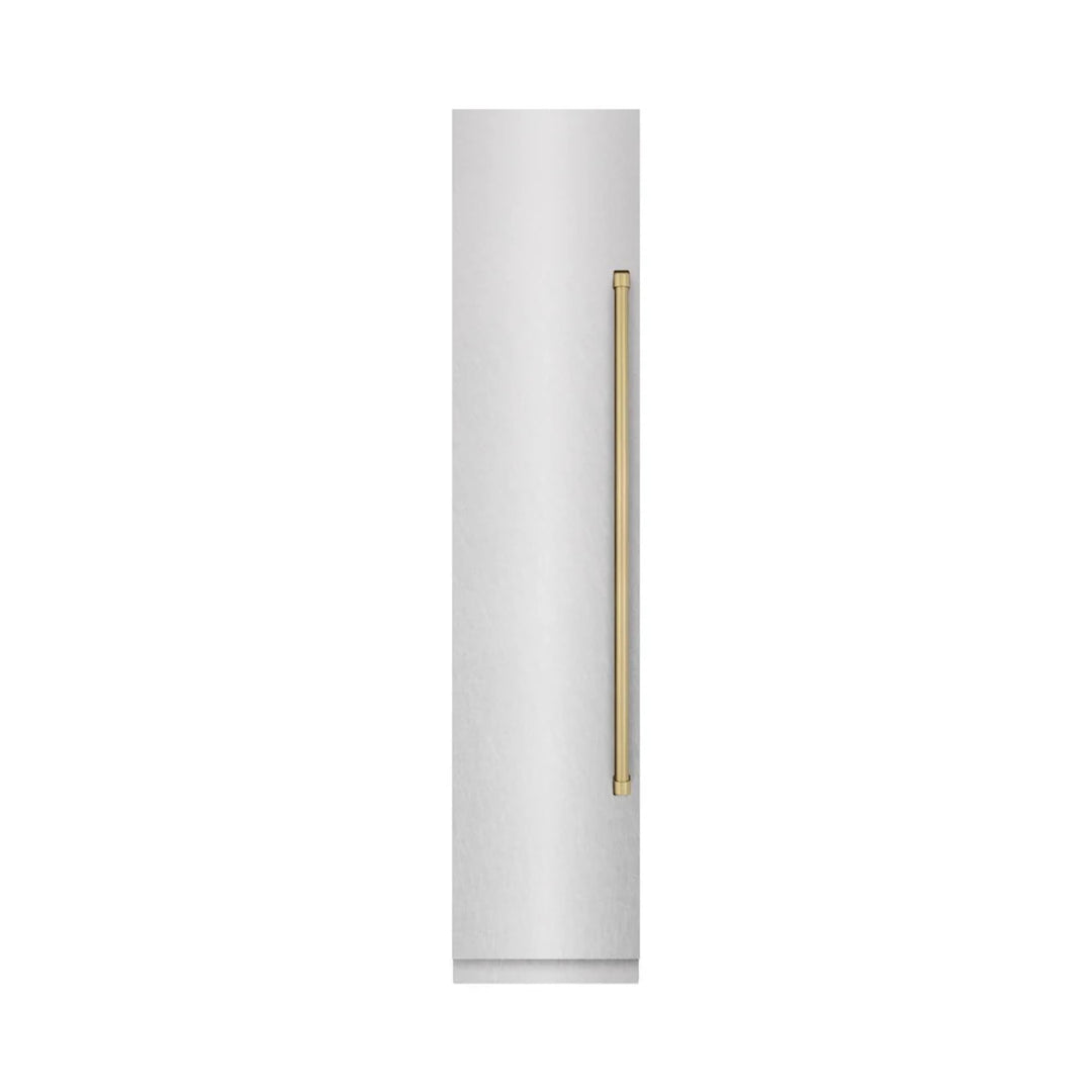 ZLINE Autograph Edition 18-Inch Left Hinge Column Freezer in DuraSnow® Stainless Steel with Graphite Gray Interior and Polished Gold Accents