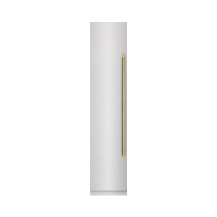 ZLINE Autograph Edition 18-Inch Left Hinge Column Freezer in DuraSnow® Stainless Steel with Graphite Gray Interior and Champagne Bronze Accents