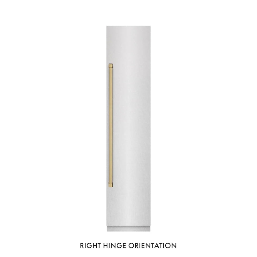 ZLINE Autograph Edition 18-Inch Right Hinge Column Freezer in DuraSnow® Stainless Steel with Graphite Gray Interior and Polished Gold Accents
