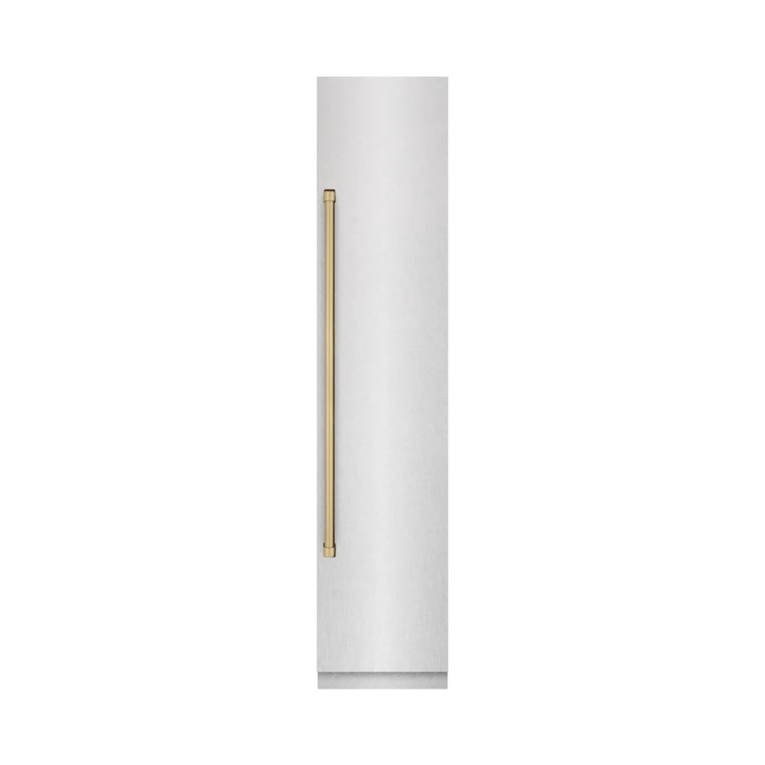 ZLINE Autograph Edition 18-Inch Right Hinge Column Freezer in DuraSnow® Stainless Steel with Graphite Gray Interior and Polished Gold Accents