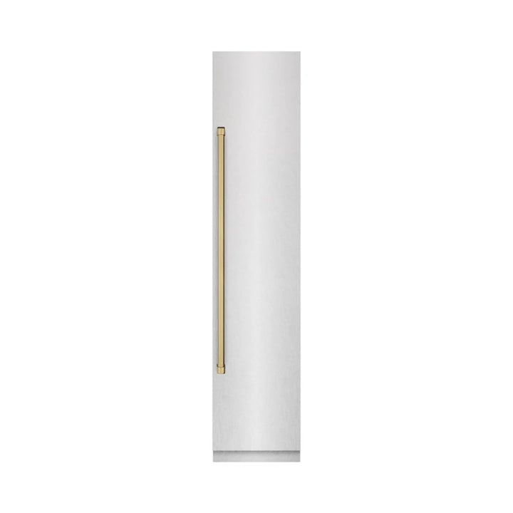 ZLINE Autograph Edition 18-Inch Right Hinge Column Freezer in DuraSnow® Stainless Steel with Graphite Gray Interior and Polished Gold Accents