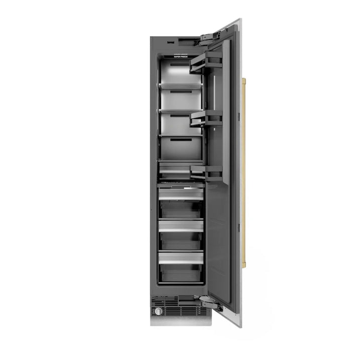 ZLINE Autograph Edition 18-Inch Right Hinge Column Freezer in DuraSnow® Stainless Steel with Graphite Gray Interior and Champagne Bronze Accents