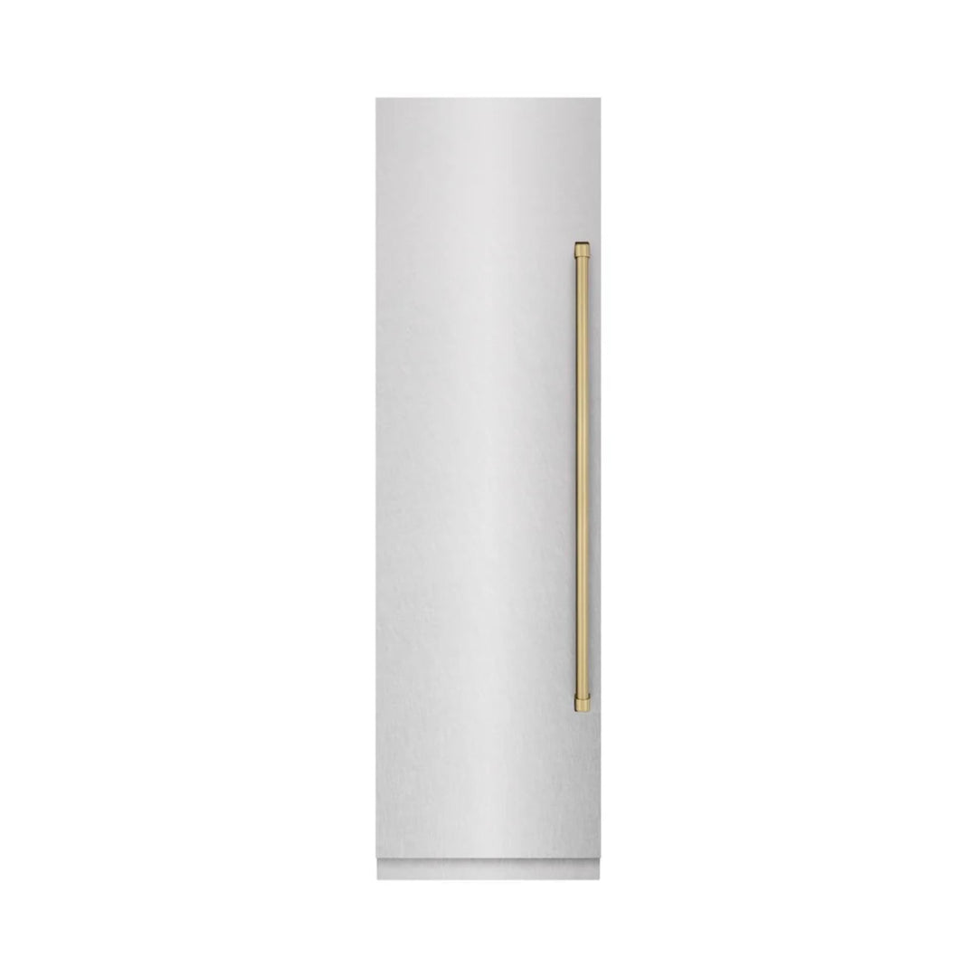 ZLINE Autograph Edition 24-Inch Column Freezer in DuraSnow® Stainless Steel with Graphite Gray Interior and Champagne Bronze Accents