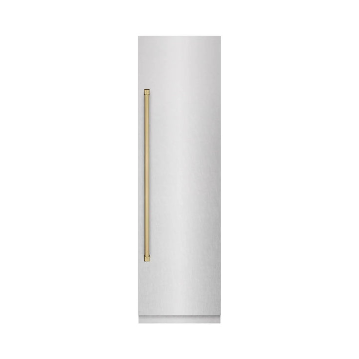 ZLINE Autograph Edition 24-Inch Column Refrigerator in DuraSnow® Stainless Steel with Graphite Gray Interior and Champagne Bronze Accents