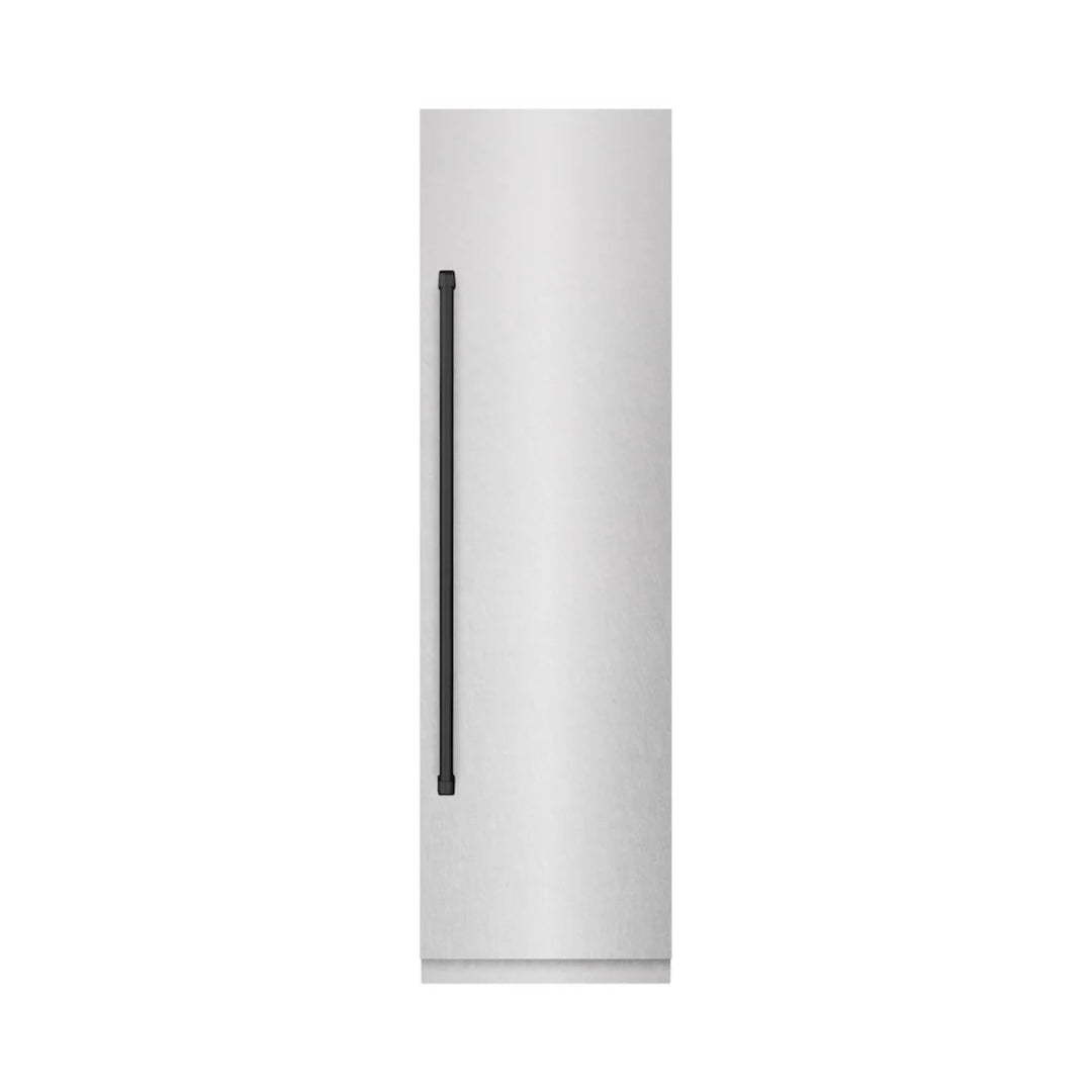 ZLINE Autograph Edition 24-Inch Column Refrigerator in DuraSnow® Stainless Steel with Graphite Gray Interior and Matte Black Accents