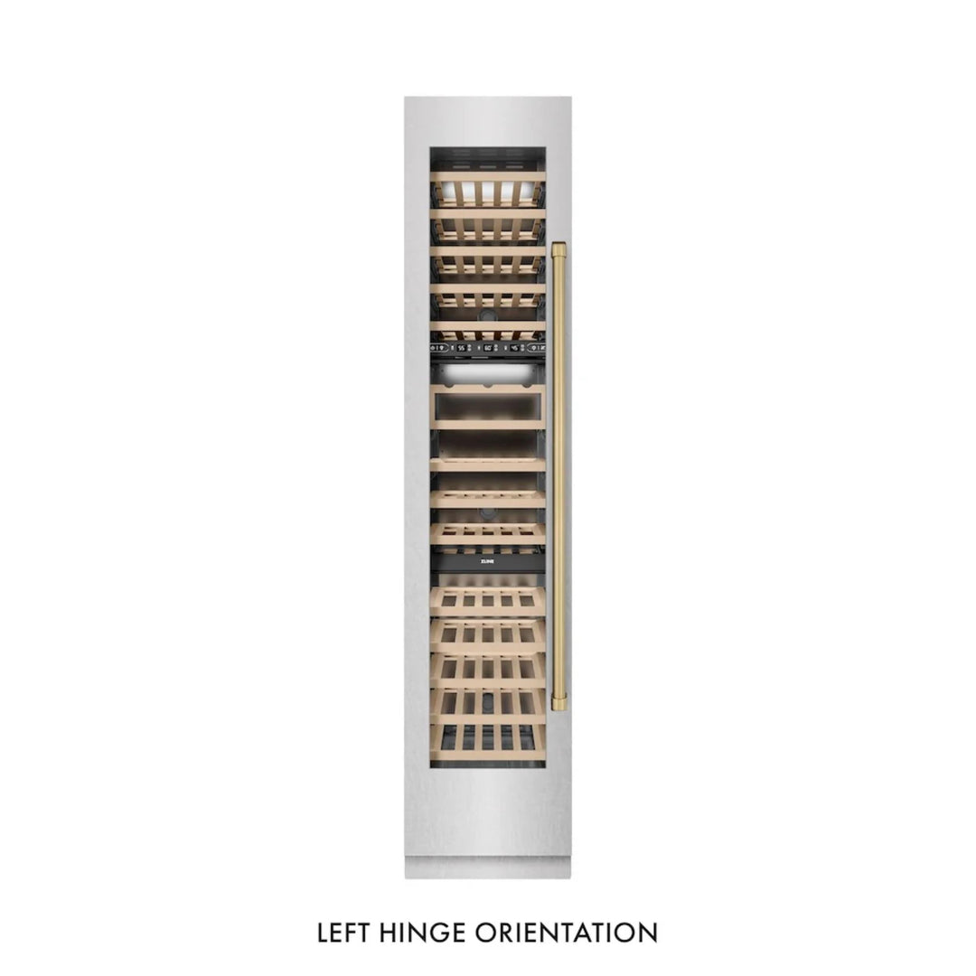 ZLINE 18-Inch 9.0 Cu. Ft. Autograph Edition Triple Zone Panel Ready Left Hinge Column Wine Cooler with Champagne Bronze Accents and DuraSnow® Stainless Steel