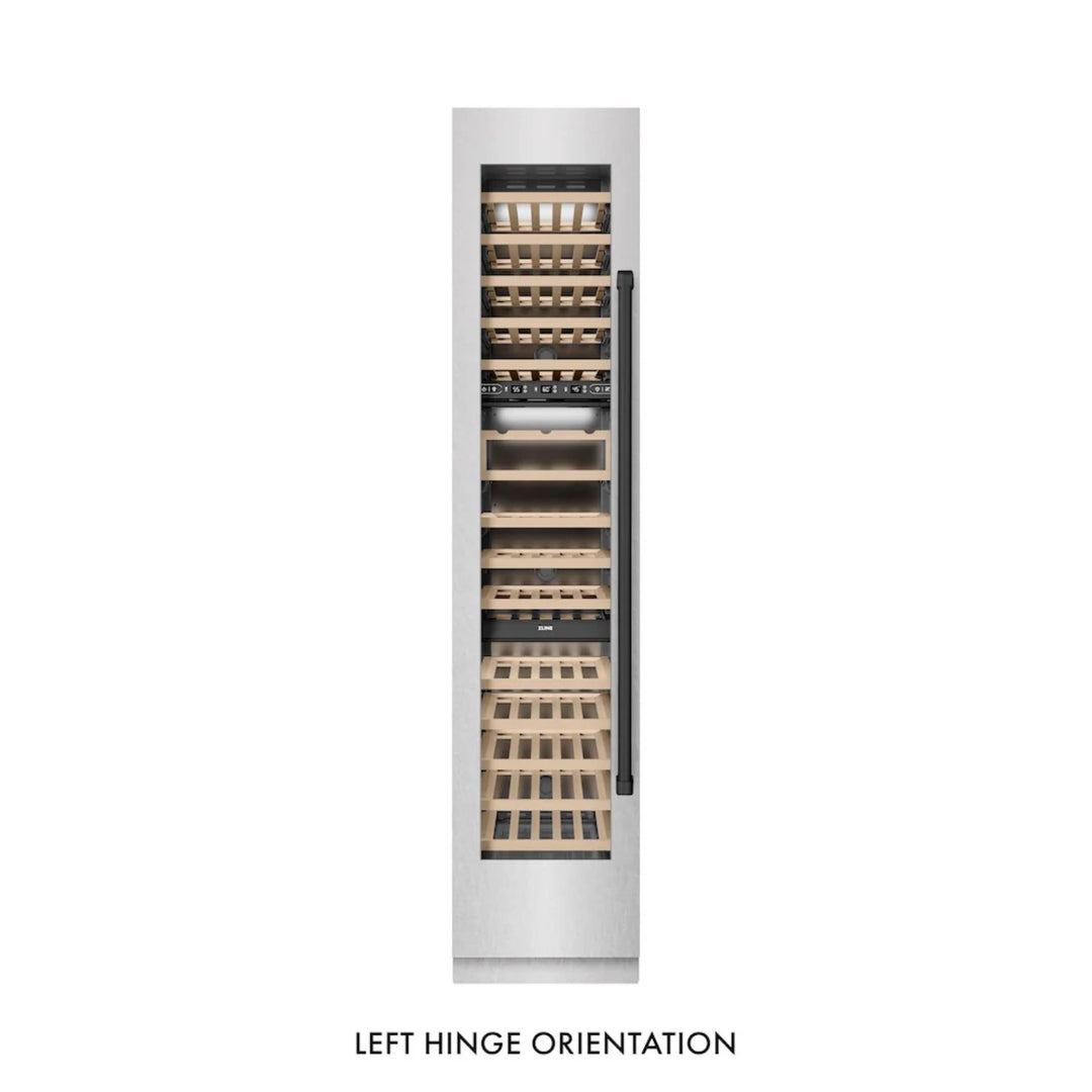 ZLINE 18-Inch 9.0 Cu. Ft. Autograph Edition Triple Zone Panel Ready Left Hinge Column Wine Cooler with DuraSnow® Stainless Steel and Matte Black Accents