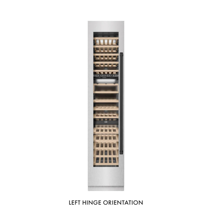ZLINE 18-Inch 9.0 Cu. Ft. Autograph Edition Triple Zone Panel Ready Left Hinge Column Wine Cooler with DuraSnow® Stainless Steel and Matte Black Accents