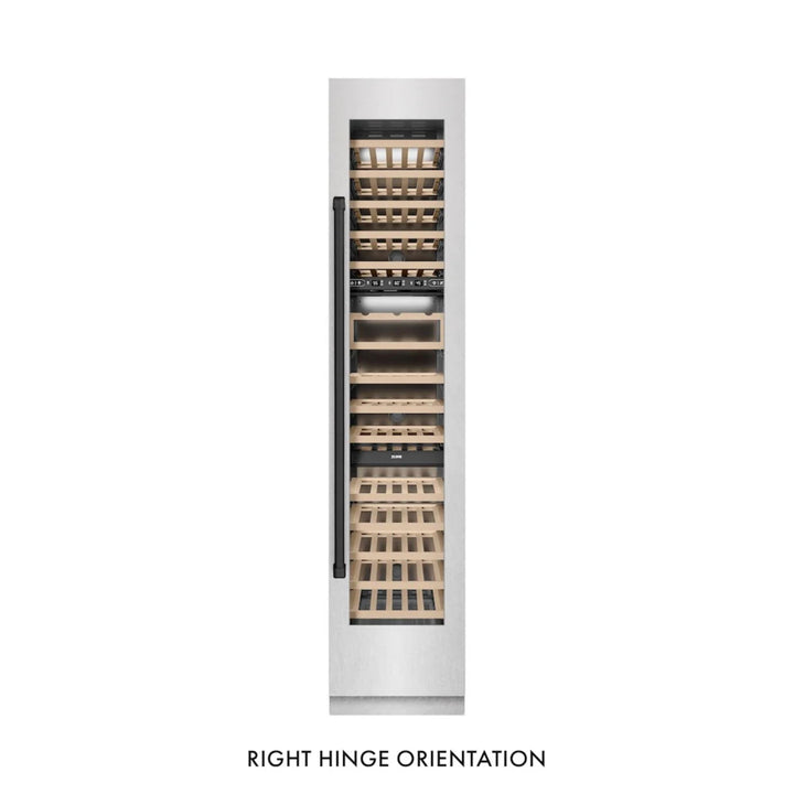 ZLINE Autograph Edition 18-Inch 9.0 Cu. Ft. Triple Zone Panel Ready Right Hinge Column Wine Cooler in DuraSnow® Stainless Steel with Matte Black Accents