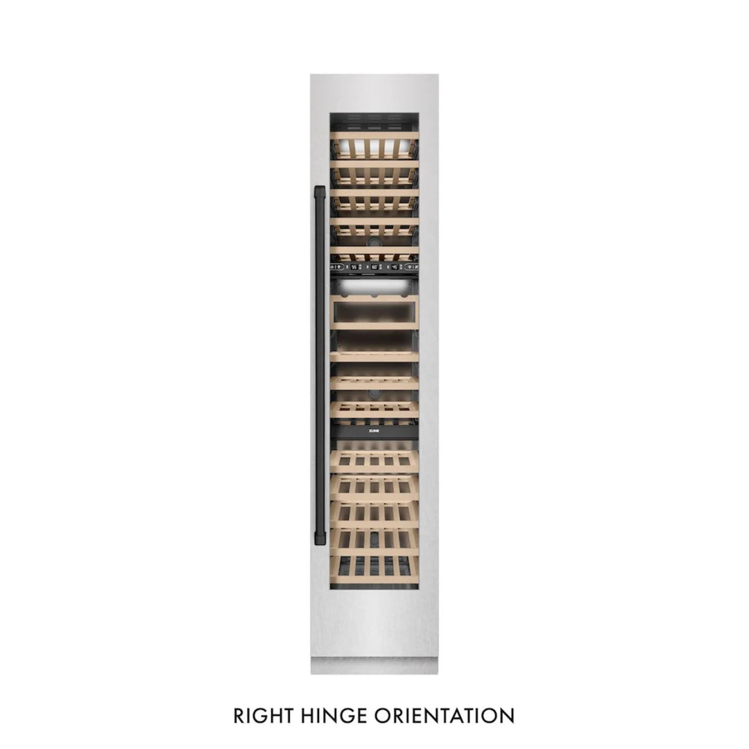 ZLINE Autograph Edition 18-Inch 9.0 Cu. Ft. Triple Zone Panel Ready Right Hinge Column Wine Cooler in White Matte with Champagne Bronze Accents