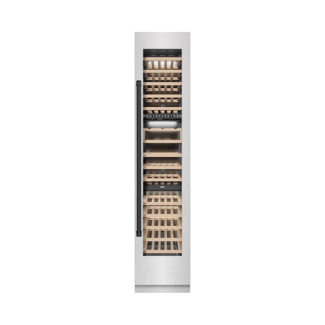 ZLINE Autograph Edition 18-Inch 9.0 Cu. Ft. Triple Zone Panel Ready Right Hinge Column Wine Cooler in White Matte with Champagne Bronze Accents