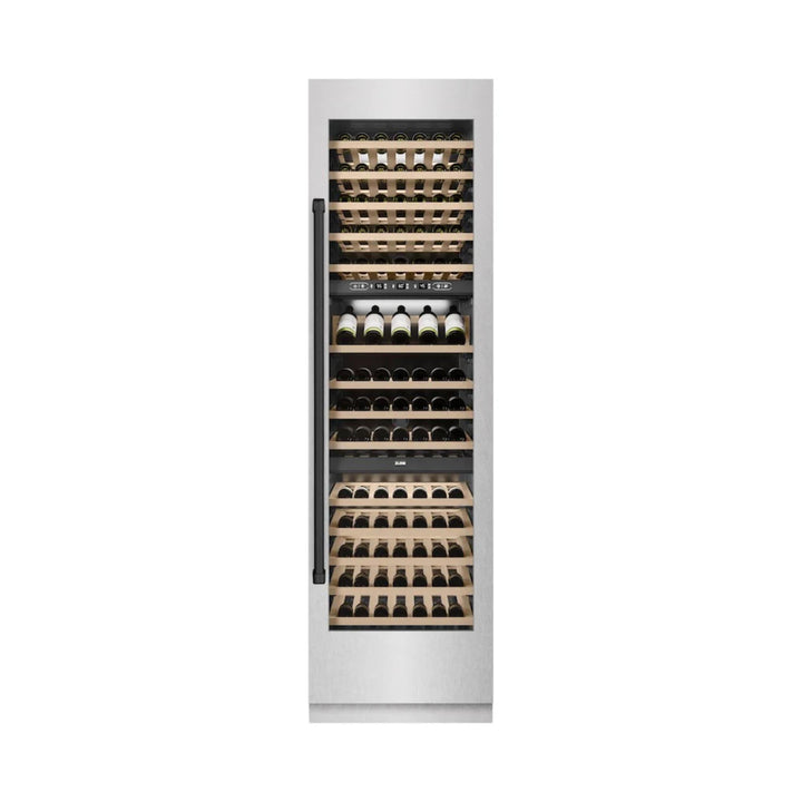 ZLINE Autograph Edition 24-Inch Triple Zone 100 Bottle Column Wine Cooler in DuraSnow® Stainless Steel with Matte Black Accents