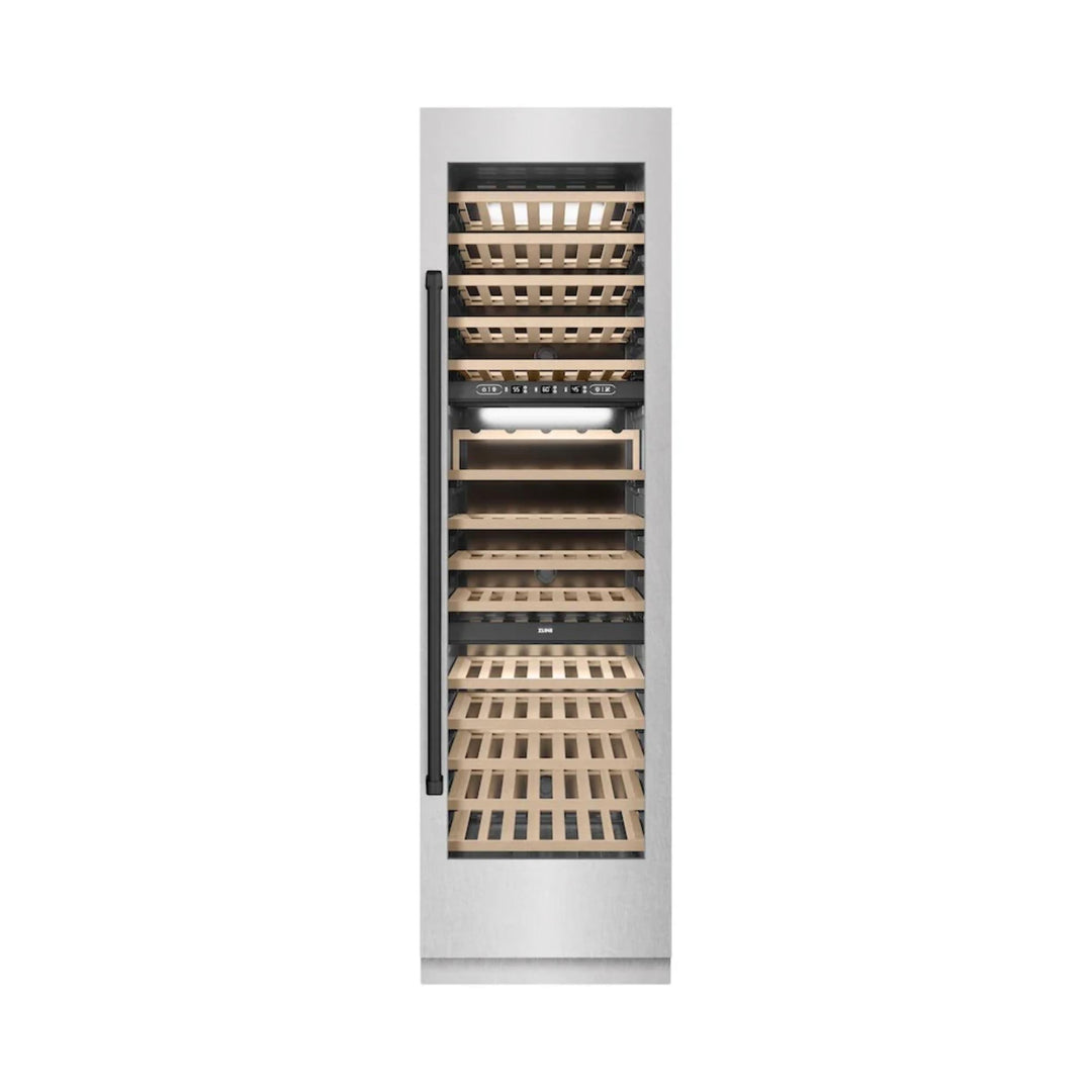 ZLINE Autograph Edition 24-Inch Triple Zone 100 Bottle Column Wine Cooler in DuraSnow® Stainless Steel with Matte Black Accents