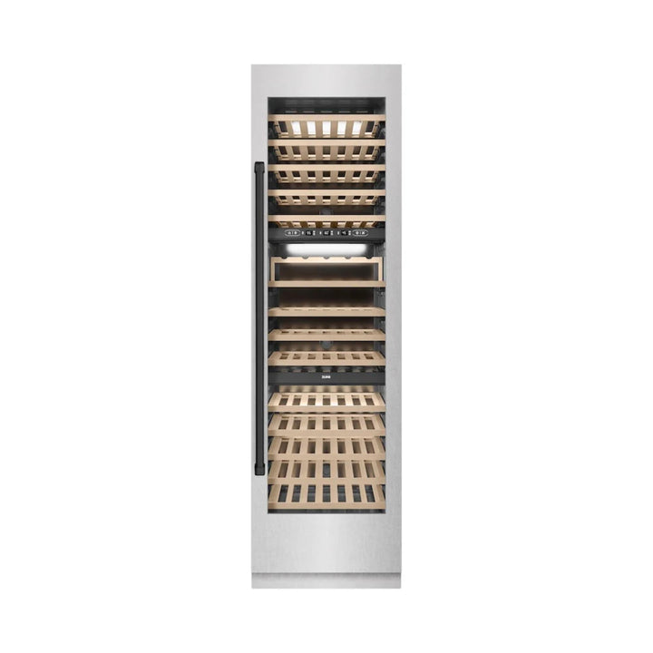ZLINE Autograph Edition 24-Inch Triple Zone 100 Bottle Column Wine Cooler in DuraSnow® Stainless Steel with Matte Black Accents