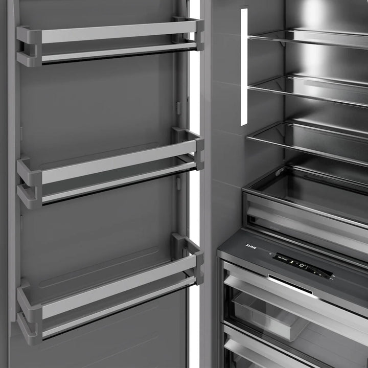 ZLINE Autograph Edition 24-Inch Column Freezer in Black Stainless Steel with Graphite Gray Interior and Polished Gold Accents