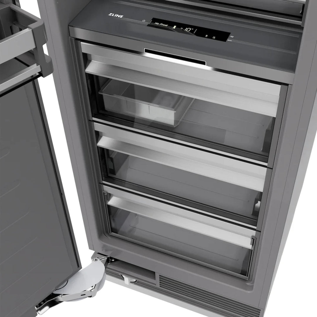 ZLINE Autograph Edition 18-Inch Left Hinge Column Freezer in Stainless Steel with Graphite Gray Interior and Matte Black Accents