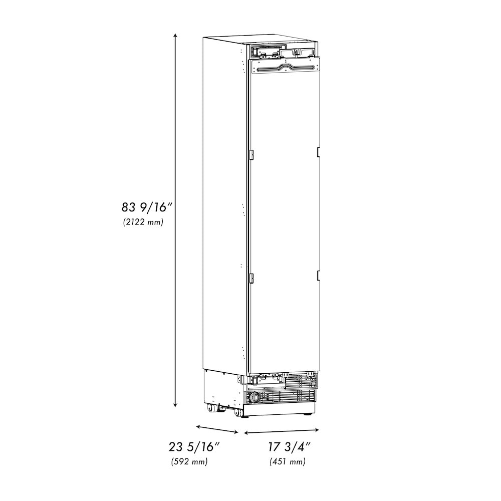 ZLINE 18 in. 8.6 cu. ft. Panel Ready Left Hinge Column Freezer with Graphite Gray Interior, Open Box-Excellent Condition