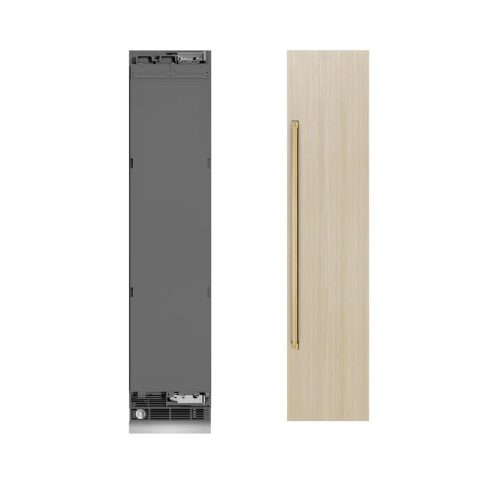 ZLINE 18-Inch 68-Bottle 9.0 Cu. Ft. Autograph Edition Triple Zone Panel Ready Right Hinge Column Wine Cooler with Polished Gold Accents