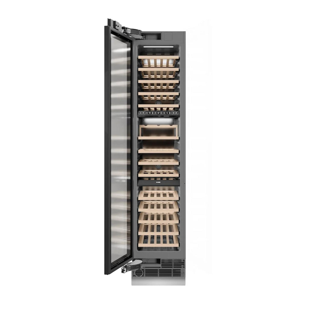 ZLINE Autograph Edition 18 in. 9.0 cu. ft. Triple Zone 68 Bottle Panel Ready Left Hinge Column Wine Cooler with Champagne Bronze Accents