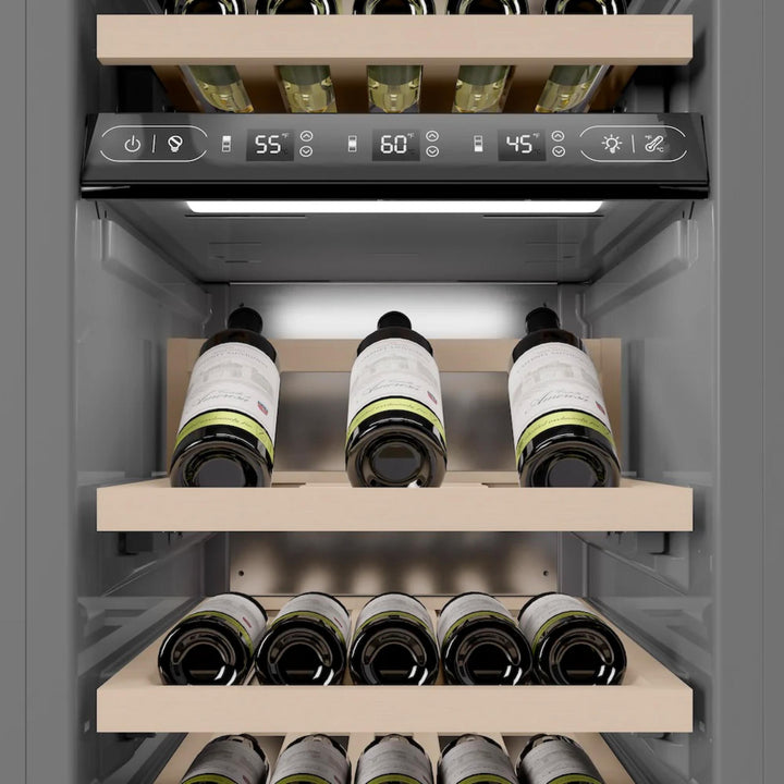 ZLINE 18-Inch 9.0 Cu. Ft. Autograph Edition Triple Zone Panel Ready Column Wine Cooler with Polished Gold Accents