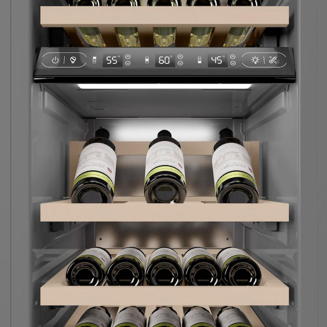 ZLINE 24-Inch 44-Bottle 4.8 Cu. Ft. Autograph Edition Dual Zone Built-In Wine Cooler with Panel Ready Door and Polished Gold Accents