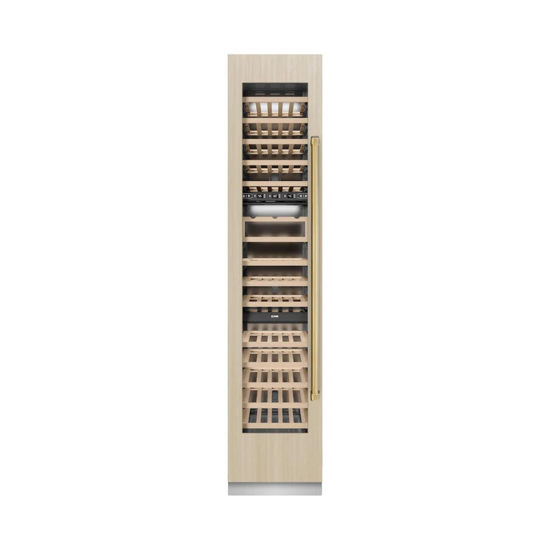ZLINE 18-Inch 9.0 Cu. Ft. Autograph Edition Triple Zone Panel Ready Column Wine Cooler with Polished Gold Accents