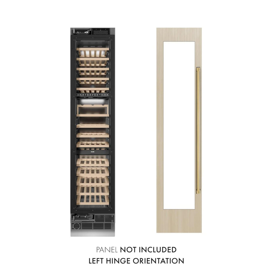 ZLINE 18-Inch 9.0 Cu. Ft. Autograph Edition Triple Zone Panel Ready Column Wine Cooler with Polished Gold Accents