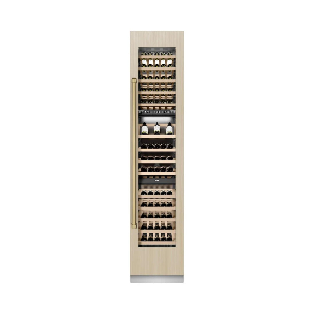 ZLINE 18-Inch 68-Bottle 9.0 Cu. Ft. Autograph Edition Triple Zone Panel Ready Right Hinge Column Wine Cooler with Champagne Bronze Accents
