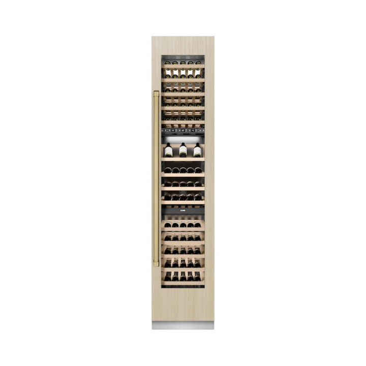 ZLINE 18-Inch 68-Bottle 9.0 Cu. Ft. Autograph Edition Triple Zone Panel Ready Right Hinge Column Wine Cooler with Champagne Bronze Accents
