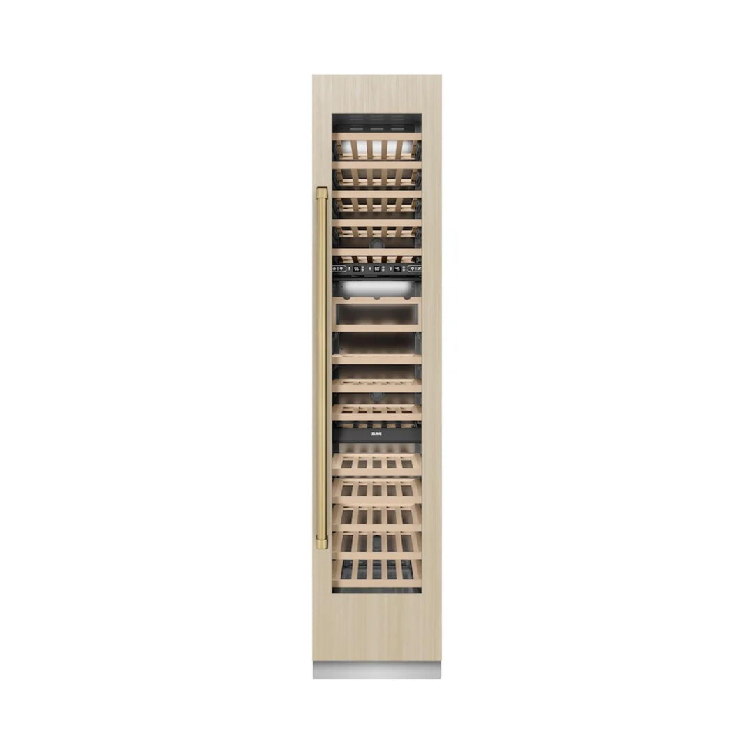 ZLINE 18-Inch 68-Bottle 9.0 Cu. Ft. Autograph Edition Triple Zone Panel Ready Right Hinge Column Wine Cooler with Champagne Bronze Accents
