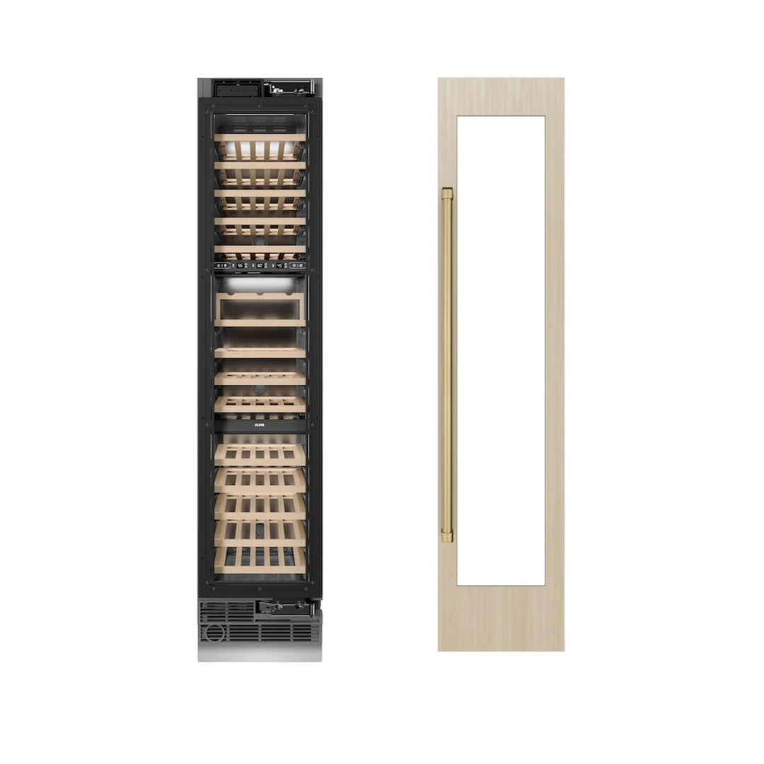 ZLINE 18-Inch 68-Bottle 9.0 Cu. Ft. Autograph Edition Triple Zone Panel Ready Right Hinge Column Wine Cooler with Champagne Bronze Accents