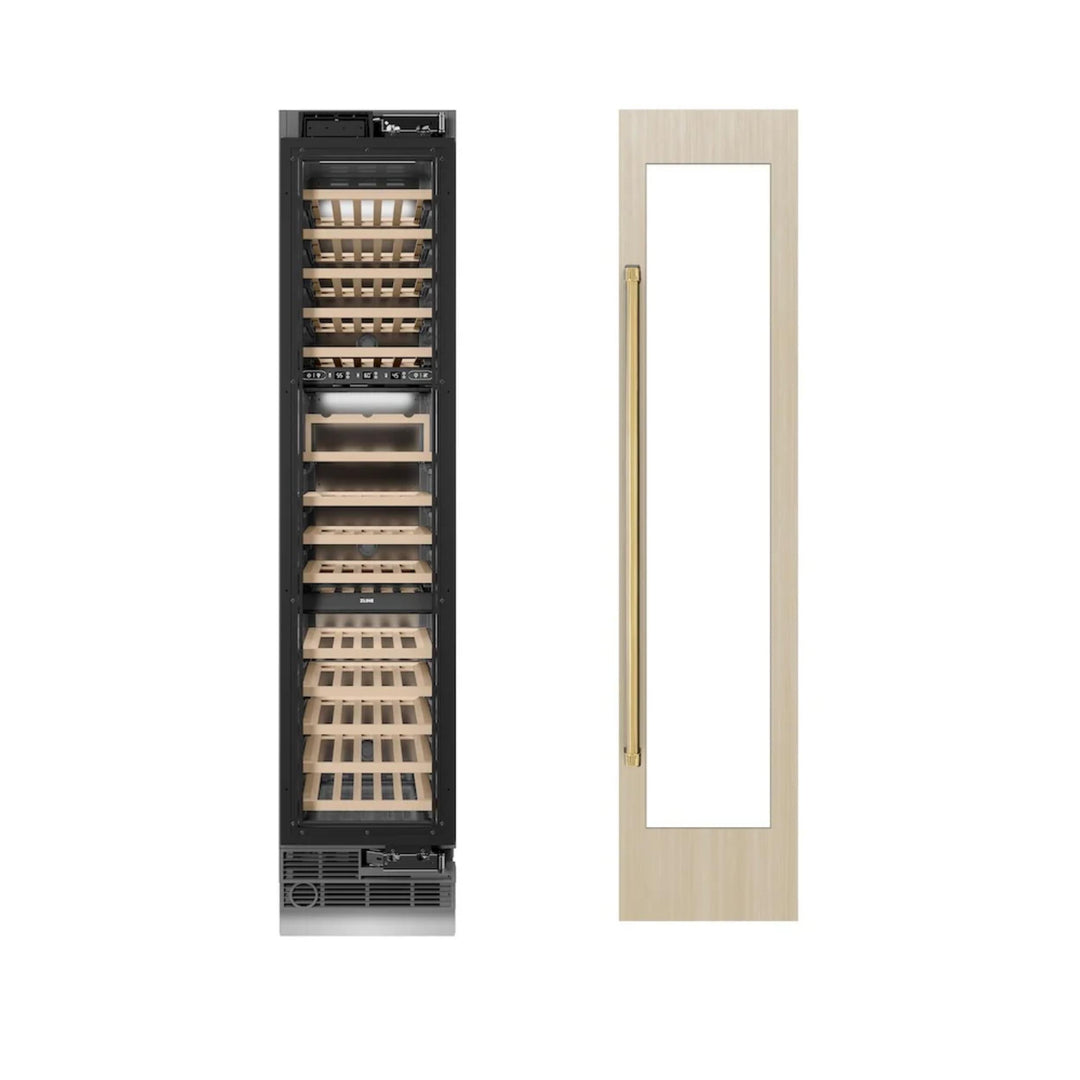 ZLINE 18-Inch 68-Bottle 9.0 Cu. Ft. Autograph Edition Triple Zone Panel Ready Column Wine Cooler with Champagne Bronze Accents