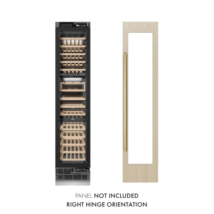 ZLINE 18-Inch 68-Bottle 9.0 Cu. Ft. Autograph Edition Triple Zone Panel Ready Column Wine Cooler with Champagne Bronze Accents