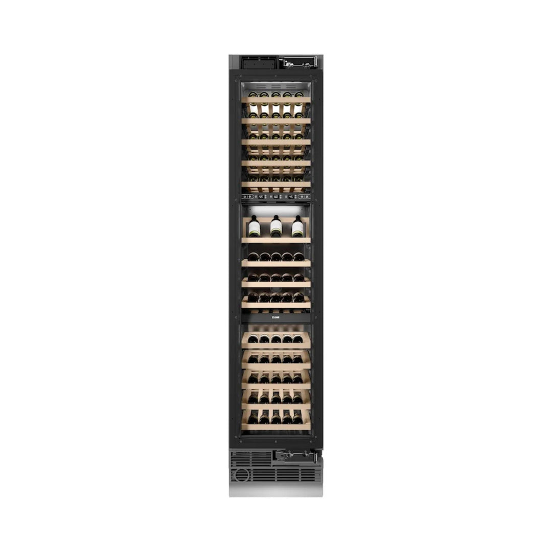 ZLINE 18-Inch 68-Bottle 9.0 Cu. Ft. Autograph Edition Triple Zone Panel Ready Column Wine Cooler with Matte Black Accents