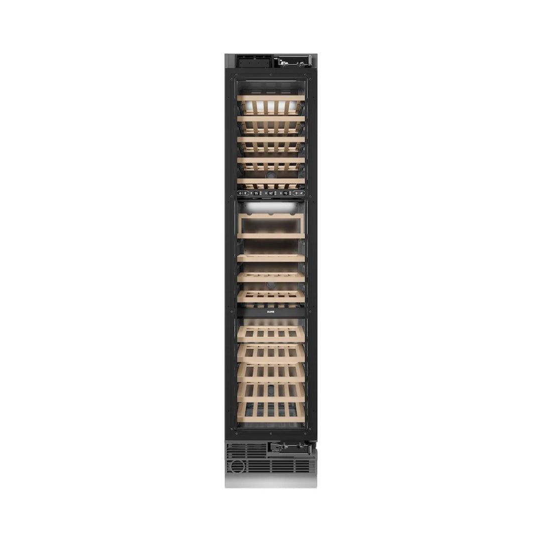 ZLINE 18-Inch 68-Bottle 9.0 Cu. Ft. Autograph Edition Triple Zone Panel Ready Column Wine Cooler with Matte Black Accents