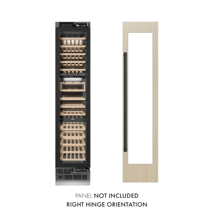ZLINE 18-Inch 68-Bottle 9.0 Cu. Ft. Autograph Edition Triple Zone Panel Ready Column Wine Cooler with Matte Black Accents