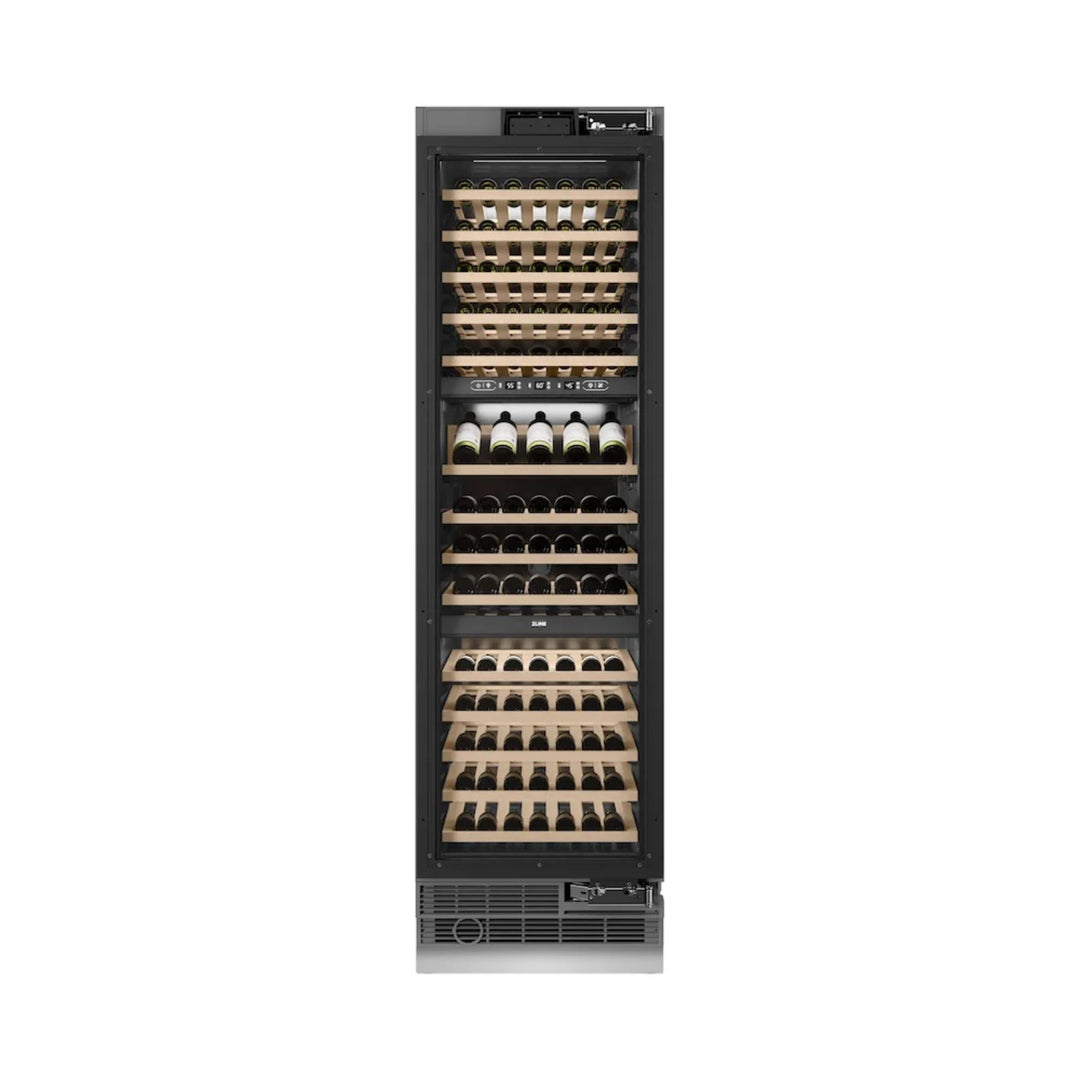 ZLINE 24-Inch 100-Bottle 12.4 Cu. Ft. Autograph Edition Triple Zone Panel Ready Column Wine Cooler with Champagne Bronze Accents
