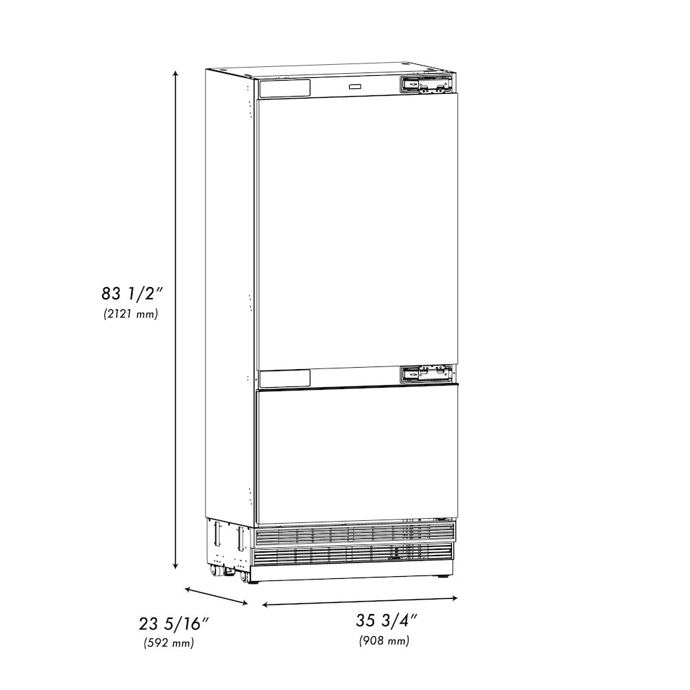 ZLINE 36 in. 19.8 cu. ft. Panel Ready Built-In Bottom Freezer Refrigerator with Water Dispenser and Ice Maker with Graphite Gray Interior, Open Box-Excellent Condition