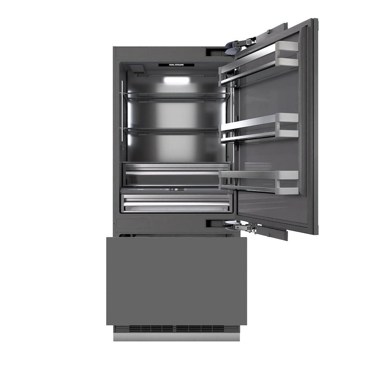 ZLINE 36 in. 19.8 cu. ft. Panel Ready Built-In Bottom Freezer Refrigerator with Water Dispenser and Ice Maker with Graphite Gray Interior, Open Box-Excellent Condition