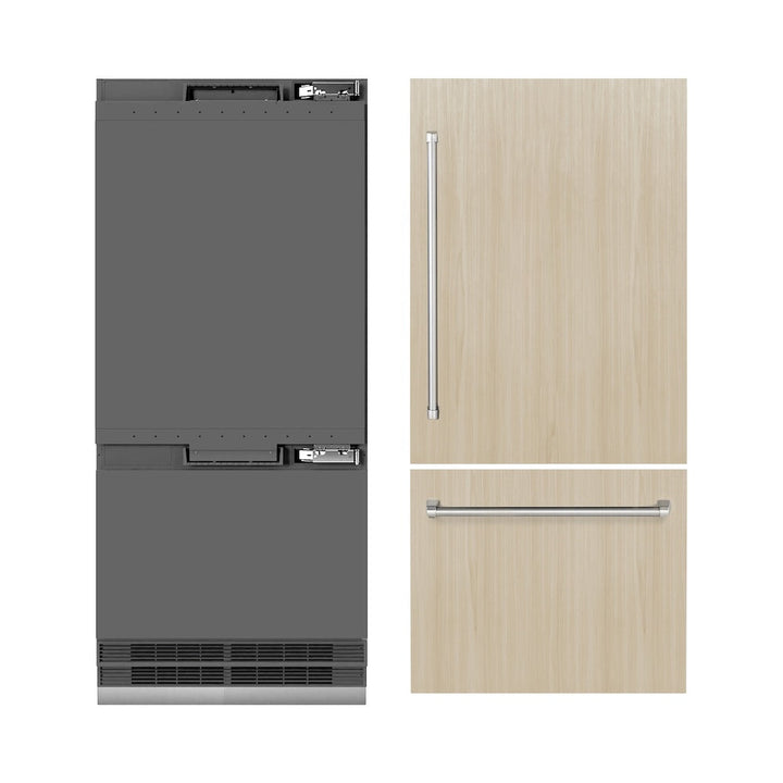 ZLINE 36 in. 19.8 cu. ft. Panel Ready Built-In Bottom Freezer Refrigerator with Water Dispenser and Ice Maker with Graphite Gray Interior, Open Box-Excellent Condition