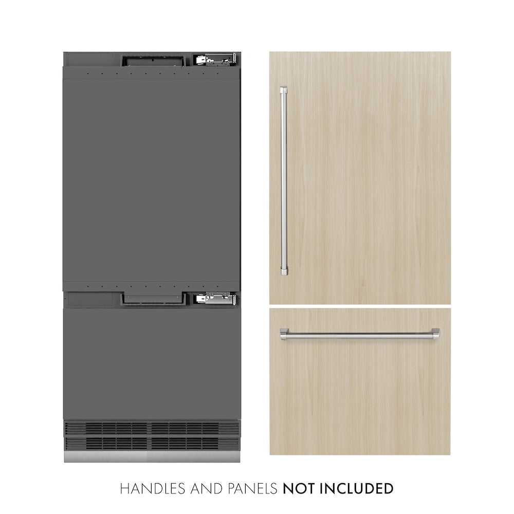 ZLINE 36 in. 19.8 cu. ft. Panel Ready Built-In Bottom Freezer Refrigerator with Water Dispenser and Ice Maker with Graphite Gray Interior, Open Box-Excellent Condition