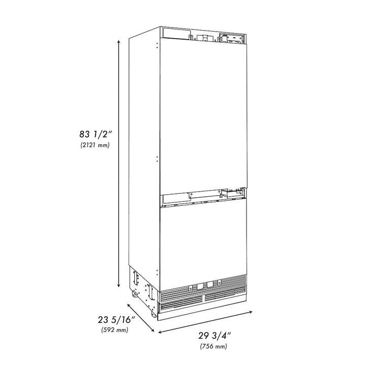 ZLINE 30 in. 16.1 cu. ft. Panel Ready Built-In Bottom Freezer Refrigerator with Water Dispenser and Ice Maker with Graphite Gray Interior, Open Box-Excellent Condition