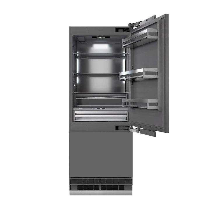 ZLINE 30 in. 16.1 cu. ft. Panel Ready Built-In Bottom Freezer Refrigerator with Water Dispenser and Ice Maker with Graphite Gray Interior, Open Box-Excellent Condition