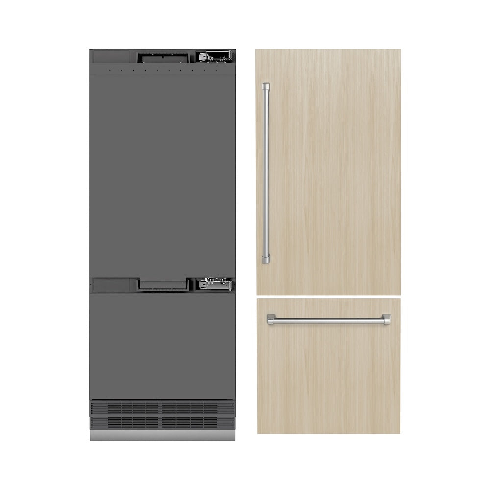 ZLINE 30 in. 16.1 cu. ft. Panel Ready Built-In Bottom Freezer Refrigerator with Water Dispenser and Ice Maker with Graphite Gray Interior, Open Box-Excellent Condition