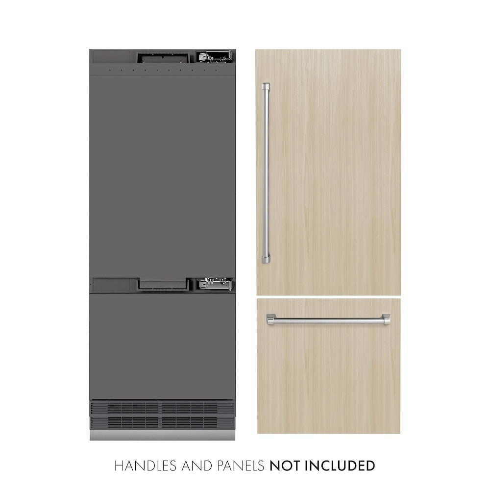ZLINE 30 in. 16.1 cu. ft. Panel Ready Built-In Bottom Freezer Refrigerator with Water Dispenser and Ice Maker with Graphite Gray Interior, Open Box-Excellent Condition